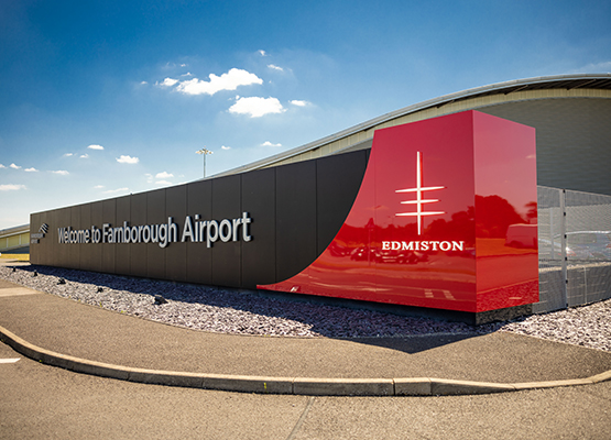 Edmiston & Farnborough Airport signs on display